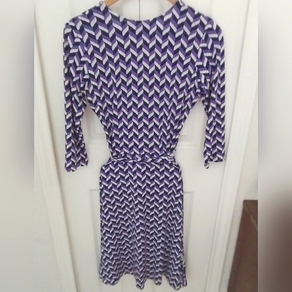 Purple and Navy Herringbone Print Belted Dress - Picture 9 of 16